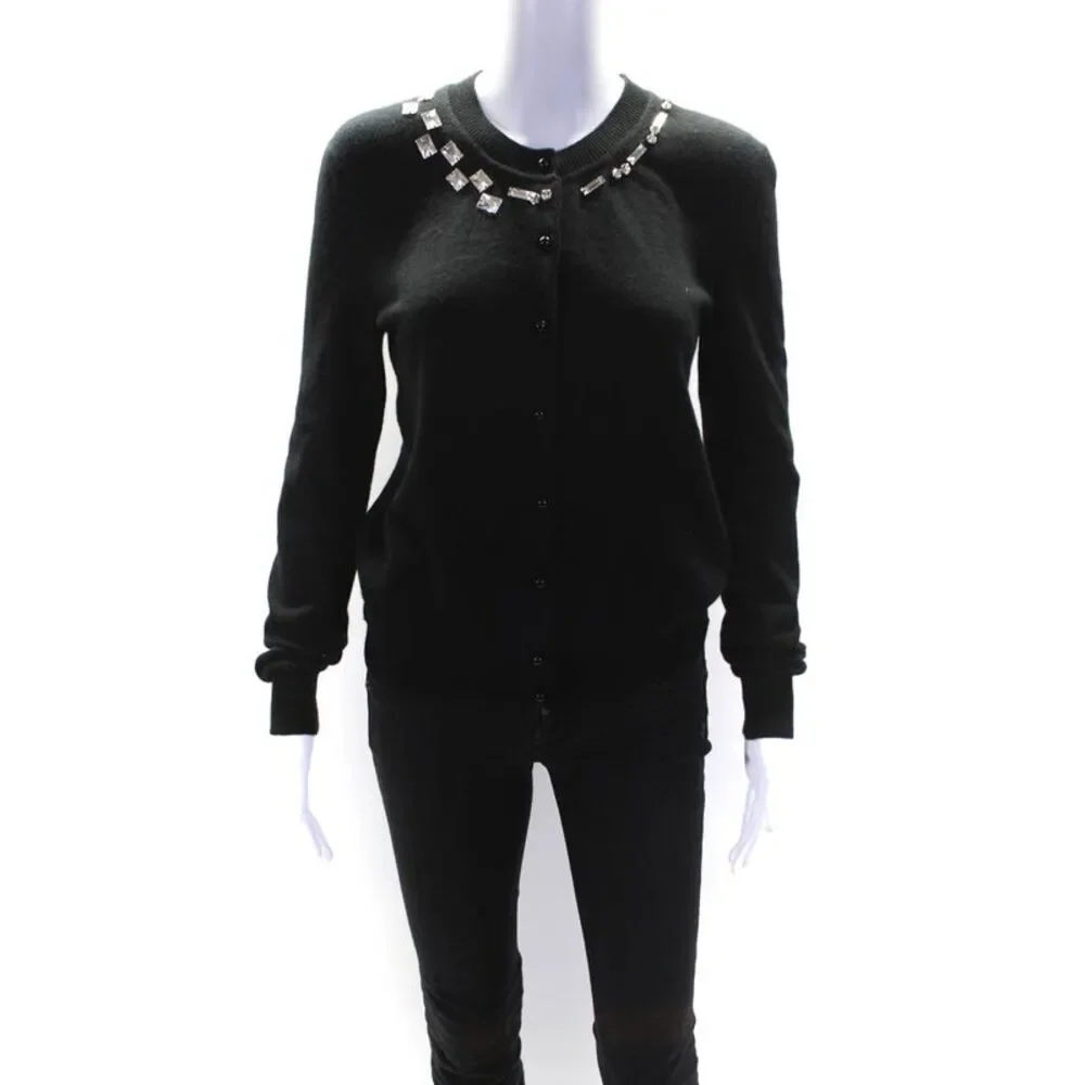 Marc Jacobs Womens Wool Rhinestone Embellished Button Down Sweater Black Size S